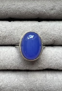 Vintage Silver Ring art deco oval Blue lavender Jade stone