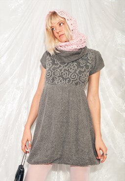Vintage Knitted Dress Y2K Pixie Tunic in Grey