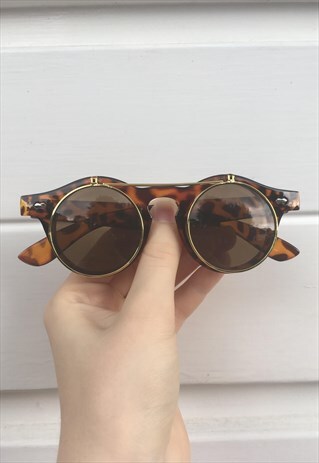 UNISEX VINTAGE STYLE FOLD UP BROWN STEAMPUNK SUNGLASSES
