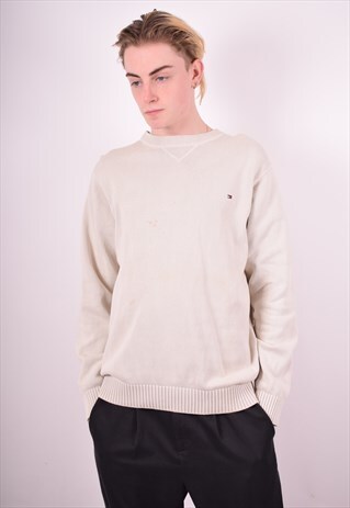 TOMMY HILFIGER MENS VINTAGE JUMPER SWEATER LARGE GREY 90'S