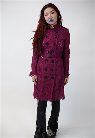 BURBERRY BURGUNDY LACE DOUBLE BREASTED WOMAN TRENCH COAT