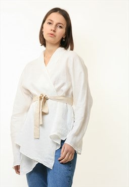 Max Mara White Long Length Sleeve Cotton Kimono 4624