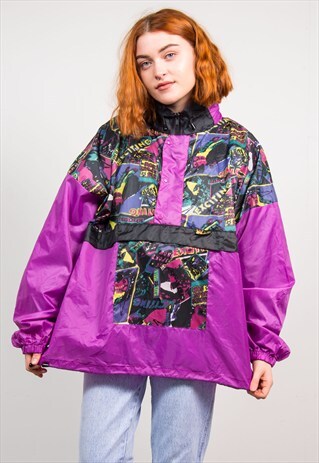 VINTAGE 90'S PURPLE CRAZY PATTERN CAGOULE JACKET