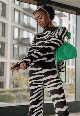 Brown Zebra Print Knit Relaxed Jumper