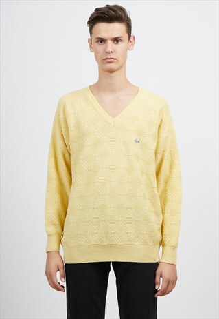 VINTAGE YELLOW LACOSTE V-NECK KNIT JUMPER SWEATER