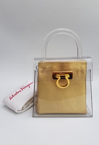 SALVATORE FERRAGAMO VINTAGE TRANSPARENT AND GOLD GANCINI BAG