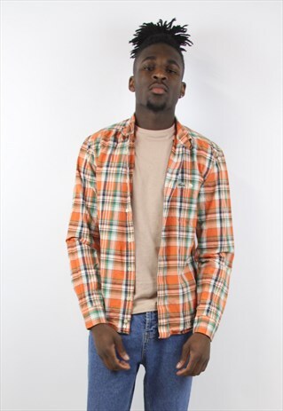 VINTAGE LACOSTE ORANGE CHECK SHIRT