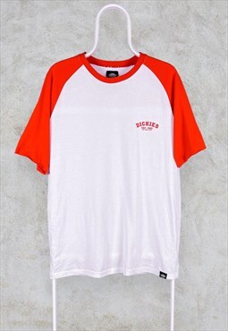 Vintage Dickies T Shirt White Orange Cologne Large