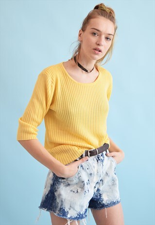 90'S RETRO MINIMALIST RIBBED KNIT OVERSIZED MOMS JUMPER TOP