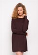 PLAIN COLOR COTTON BLEND LONG T-SHIRT DRESS IN BROWN CY