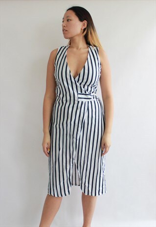 WAREHOUSE STRIPPED SUMMER WRAP DRESS