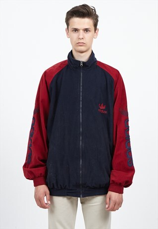 VINTAGE NAVY BURGUNDY ADIDAS ZIP TRACK FLEECE JACKET