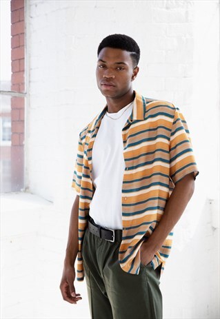 BOUND 'RIO' STRIPE RAYON SHORT SLEEVE SHIRT IN YELLOW