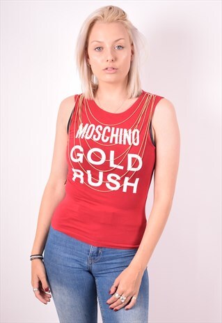 MOSCHINO WOMENS VINTAGE VEST TOP SMALL RED 90S