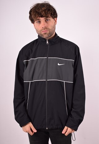 NIKE MENS VINTAGE TRACKSUIT TOP JACKET XL BLACK 90S