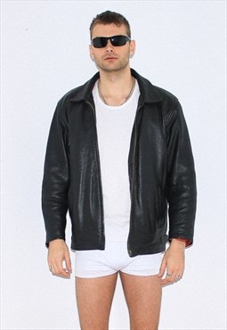 Vintage 90s classic leather jacket in black