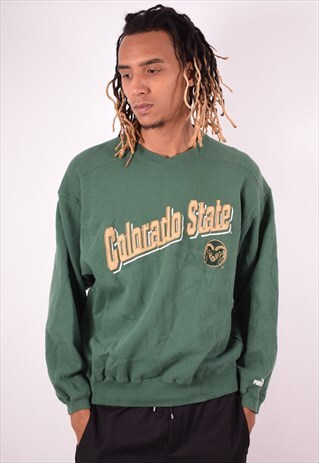 PUMA MENS VINTAGE SWEATSHIRT JUMPER MEDIUM GREEN 90S