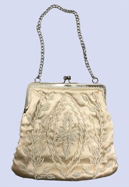 Vintage Cream Bead Embellished Clasp Wedding Chain Handbag