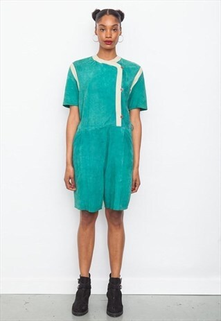VINTAGE 80'S GREEN SOFT SUEDE PLAYSUIT