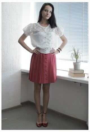 VINTAGE 70'S WHITE LACE FRONT SHORT SLEEVES BLOUSE