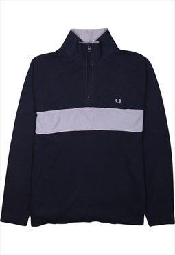 Vintage 90's FRED PERRY Sweatshirt Quater Zip Navy Blue