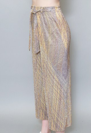 VINTAGE 1990'S PURPLE AND YELLOW PLEATED CULOTTE TROUSERS