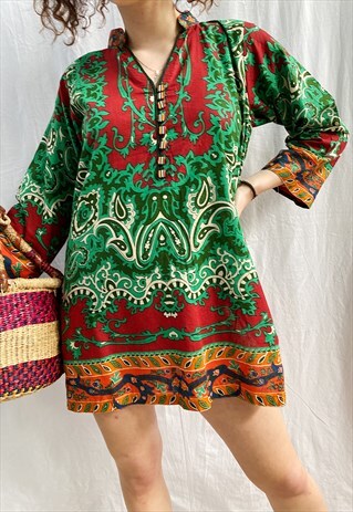 VINTAGE 80S HIPPIE BOHO ETHNIC EMBROIDERED DRESS TUNIC
