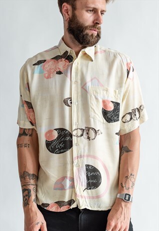 VINTAGE 70S BOHO FUNKY SHIRT IN PASTEL YELLOW