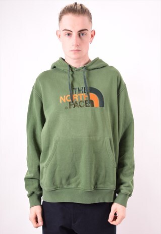 THE NORTH FACE MENS VINTAGE HOODIE JUMPER LARGE GREEN 90S