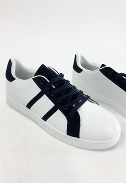 JUSTYOUOUTFIT Mens White With Navy Trainers