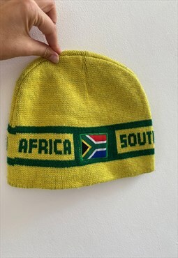 Vintage 90s Knitted SOUTH AFRICA slogan beanie hat