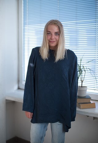 VINTAGE 90'S DEEP BLUE PATTERNED BLOUSE