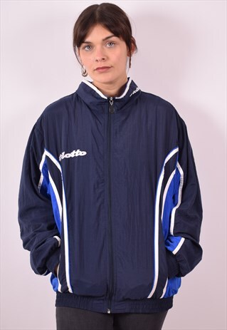 LOTTO WOMENS VINTAGE TRACKSUIT TOP JACKET MEDIUM BLUE 90S