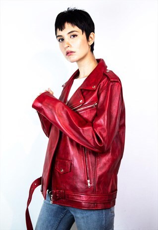 RED LEATHER BIKER JACKET IN PREMIUM SPANISH COWHIDE