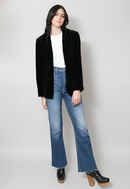 Ladies Vintage 70's Black Velvet Tux Style Blazer Jacket