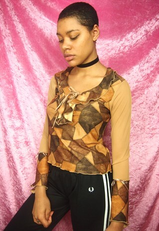 BROWN MULTI LONG SLEEVE TOP