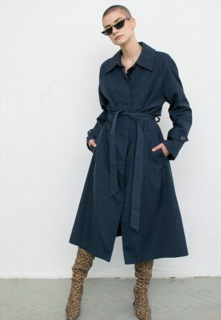 VINTAGE DARK BLUE MIDI TRENCH COAT