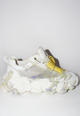 1 OF 1 MARBLED LAVENDER & MOSS PLATFORM SNEAKERS
