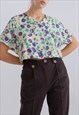 VINTAGE RELAXED FIT SHORT SLEEVE FLORAL REWORKED CROP TOP S