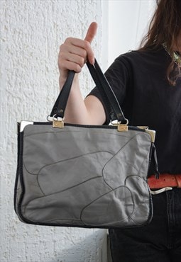 Vintage 70's Bohemian Grey Leather Patched Bag