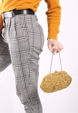 VINTAGE 50S BEADED SEQUIN PURSE BAG IN GOLD