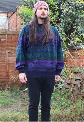 VINTAGE 80S KNIT JUMPER - MEDIUM - ART ABSTRACT JAZZY COSBY