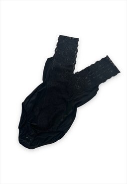 Vintage 90s bodysuit black lingerie lace going out top
