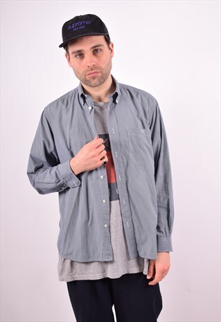 LACOSTE MENS VINTAGE SHIRT LARGE BLUE CHECK 90S