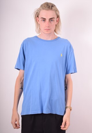 POLO RALPH LAUREN MENS VINTAGE T-SHIRT TOP LARGE BLUE 90S