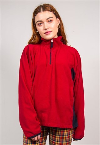 VINTAGE 90'S DARK RED FLEECE QUARTER ZIP JUMPER