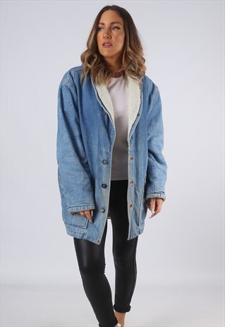 VINTAGE SHERPA LINED DENIM JACKET OVERSIZED UK 14 (OAW)