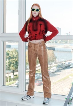 90's Vintage iconic leather trousers in camel brown