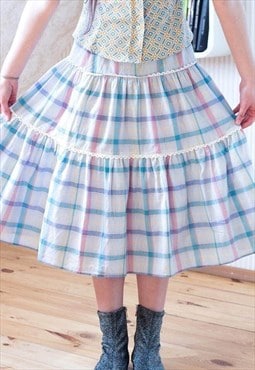 Blue checked A line cotton skirt