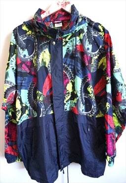 Vintage Windbreaker Raincoat Sports Jacket with Hood Parka